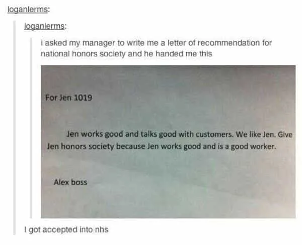 letter of recommendation meme